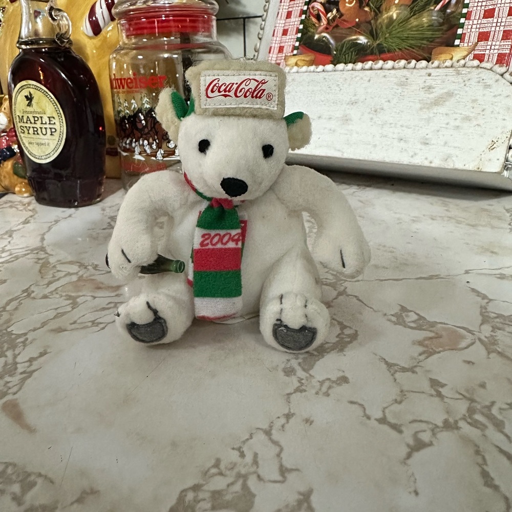 Coca Cola Holiday Polar Bear Plush - White, Red, and Green
